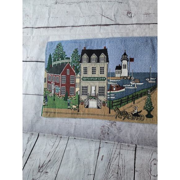 Nautical Harbor Coastal Village Themed Tapestry Table Runner 72 X 12 - Picture 5 of 8